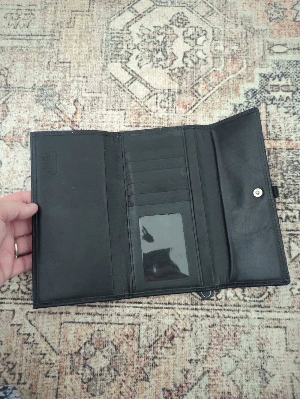 vintage Coach Soho long wallet burgundy Black Monogram Canvas Leather Interior